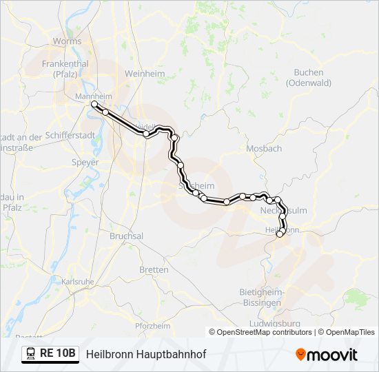 Поезд RE 10B: карта маршрута