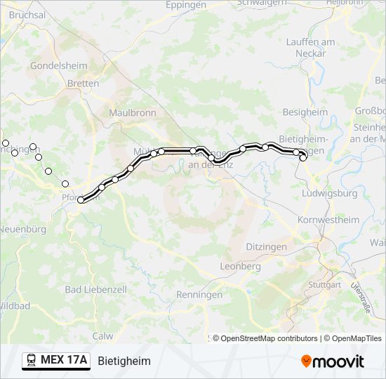 Поезд MEX 17A: карта маршрута
