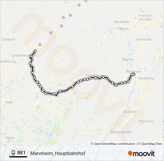 Поезд RE1: карта маршрута