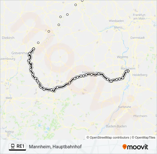 Поезд RE1: карта маршрута