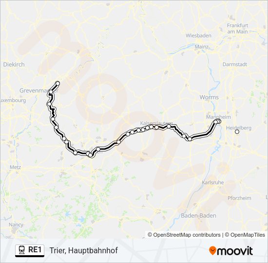 Поезд RE1: карта маршрута