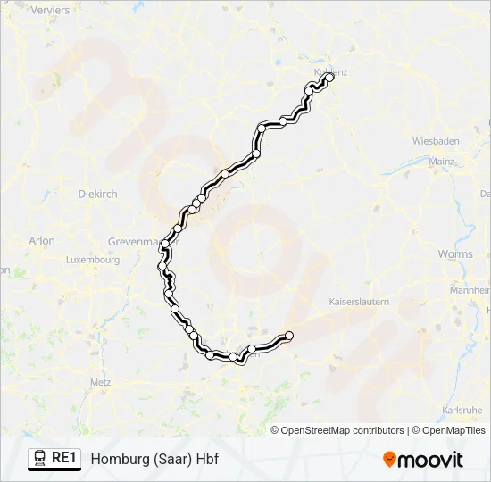 RE1 Train Line Map