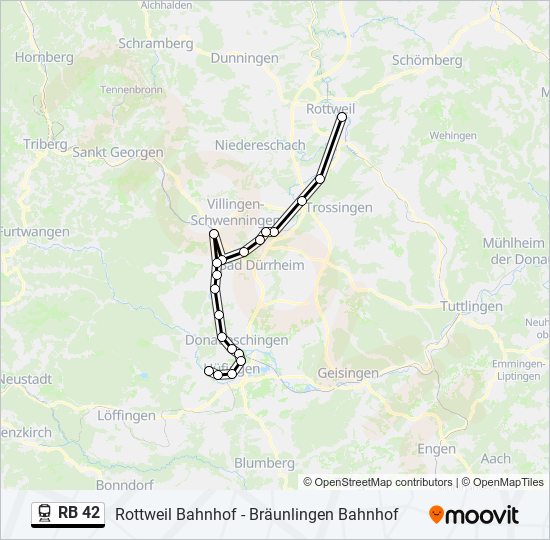 Поезд RB 42: карта маршрута