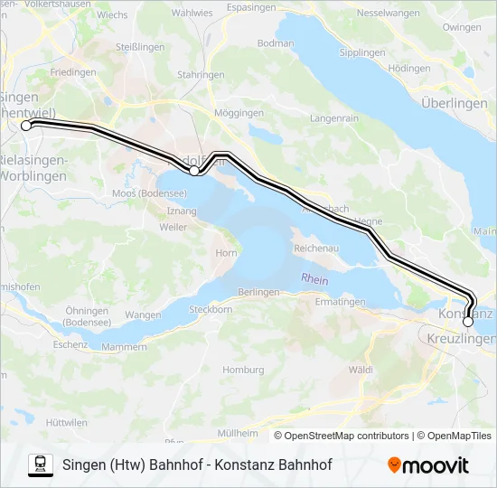 Поезд SINGEN (HTW) BAHNHOF - KONSTANZ BAHNHOF: карта маршрута