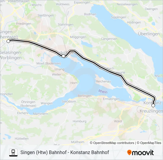 Поезд SINGEN (HTW) BAHNHOF - KONSTANZ BAHNHOF: карта маршрута