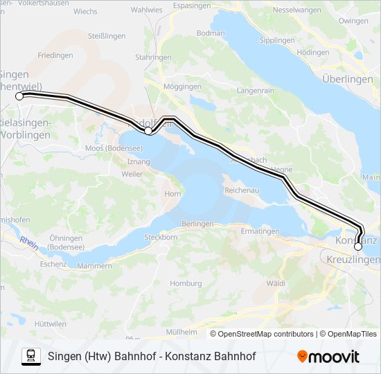 Поезд SINGEN (HTW) BAHNHOF - KONSTANZ BAHNHOF: карта маршрута