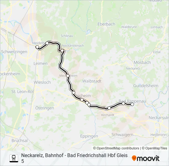 Поезд NECKARELZ, BAHNHOF - BAD FRIEDRICHSHALL HBF GLEIS 5: карта маршрута