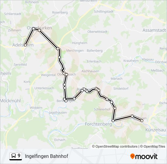 Автобус 9: карта маршрута
