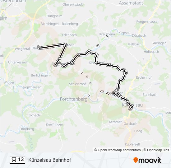 Автобус 13: карта маршрута