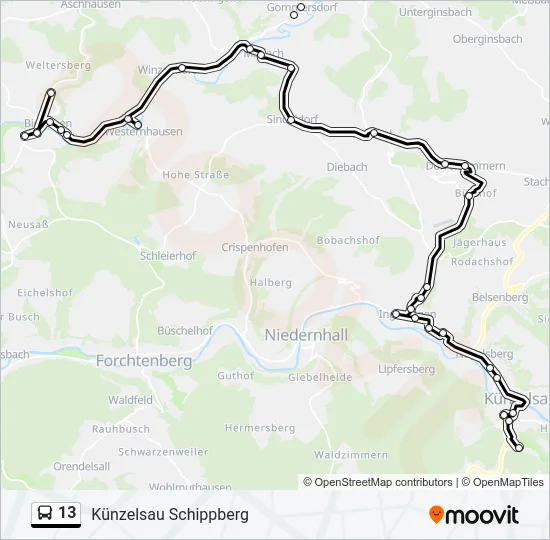 Buslinie 13 Karte