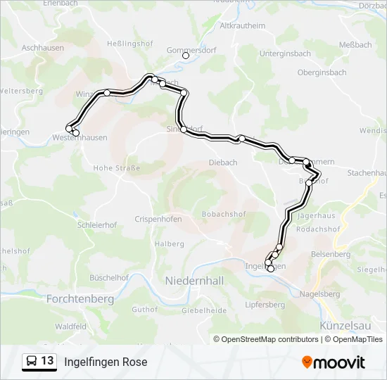 13 Bus Line Map