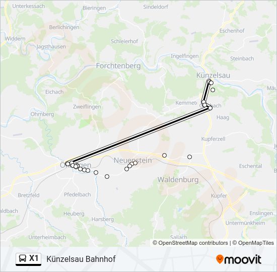 Автобус X1: карта маршрута