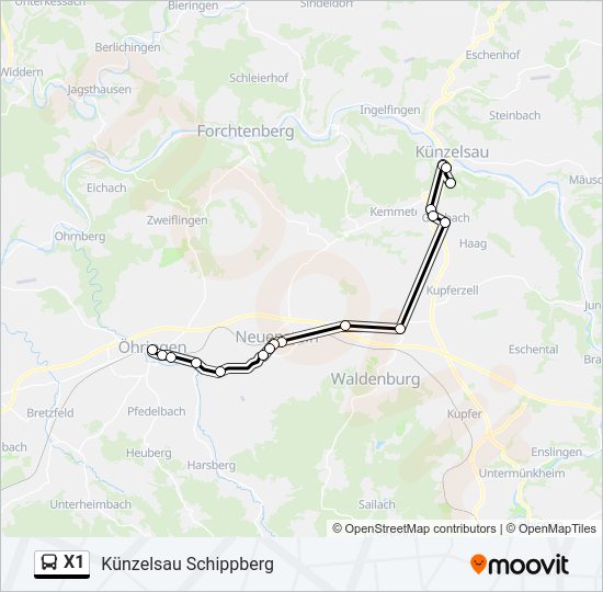 Автобус X1: карта маршрута