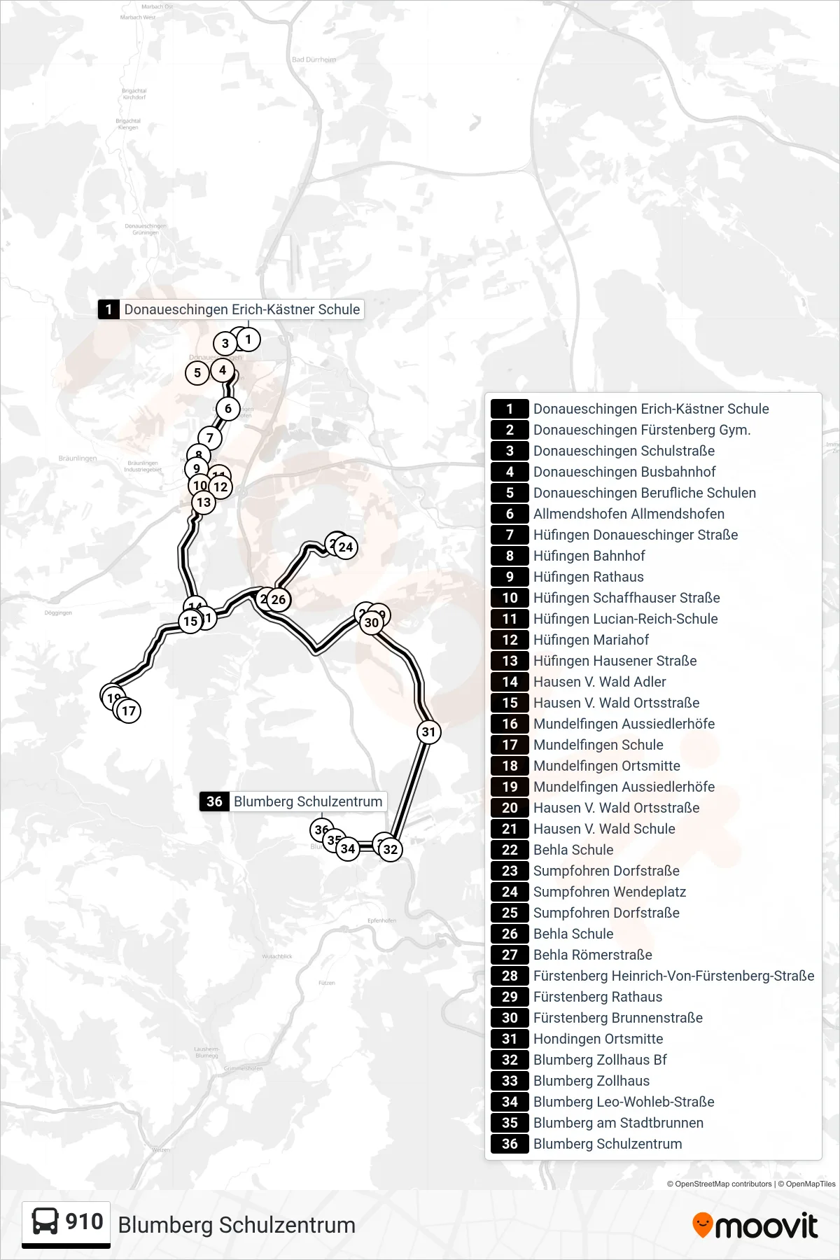 Linie 910 (Bus) Richtung Blumberg Schulzentrum: Route und Haltestellen auf der Karte