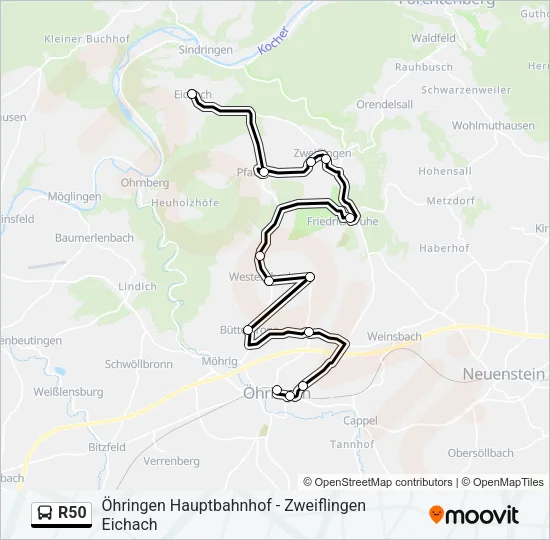 R50 Bus Line Map