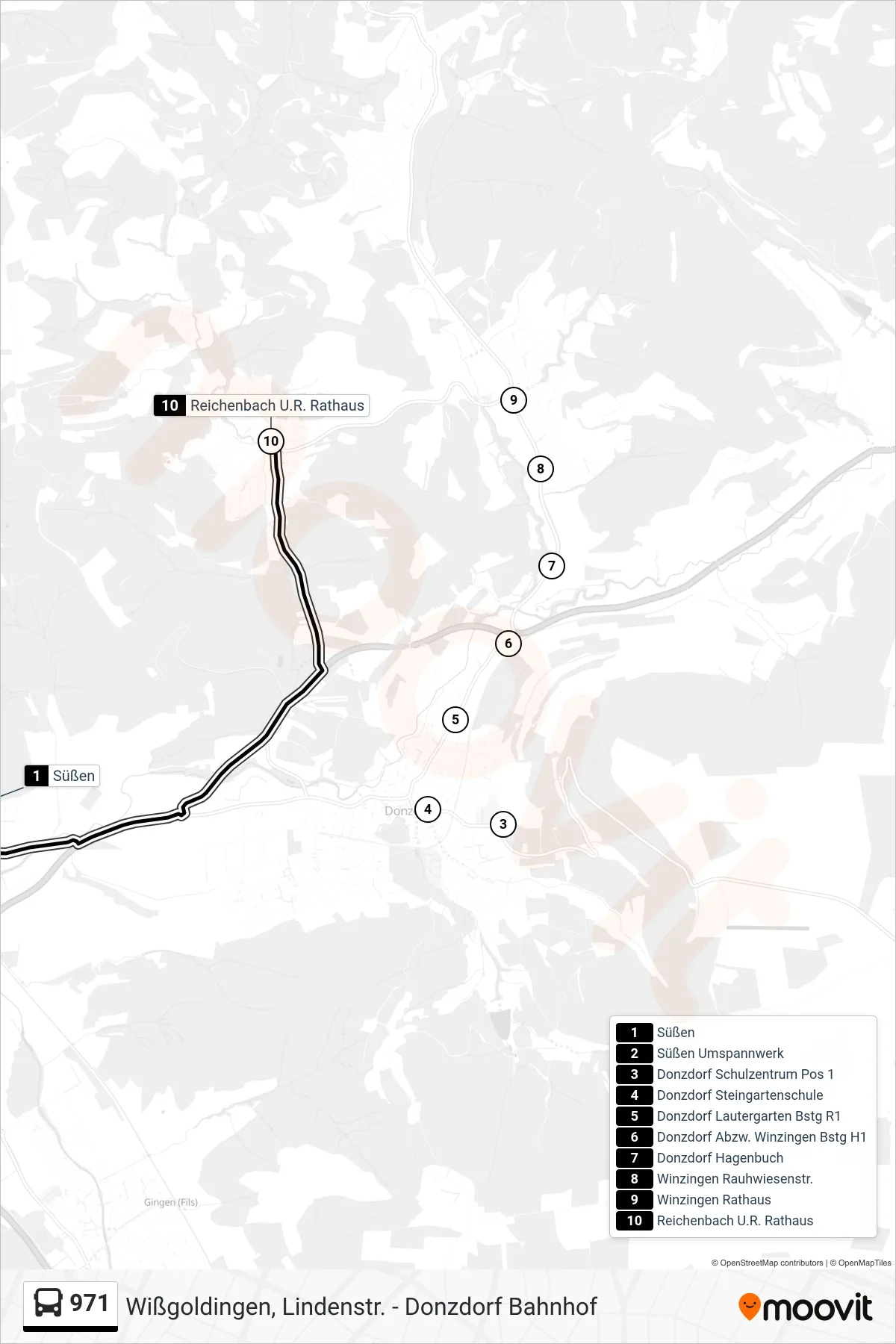 971 bus Line (Reichenbach U.R. Rathaus) route and stops on a map