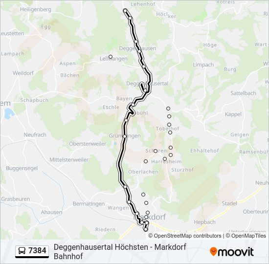 Автобус 7384: карта маршрута