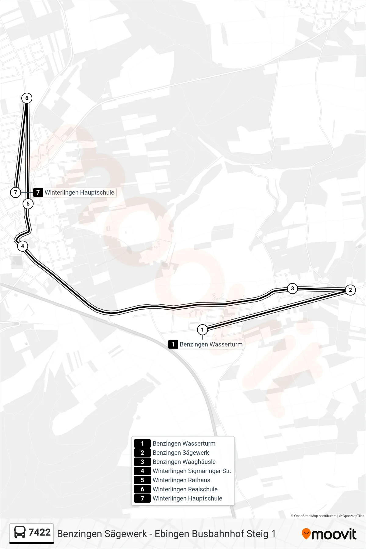 7422 bus Line (Winterlingen Hauptschule) route and stops on a map