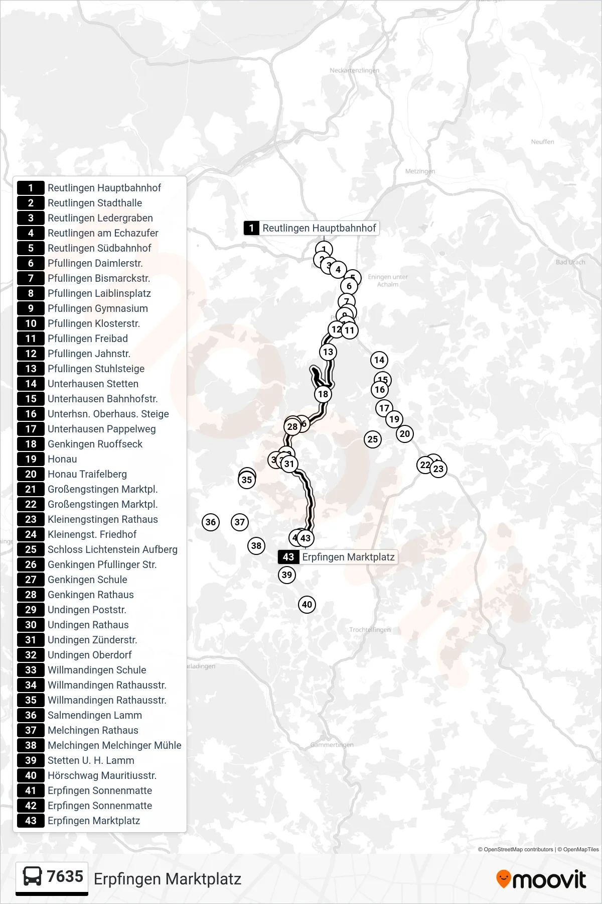 7635 bus Line (Erpfingen Marktplatz) route and stops on a map