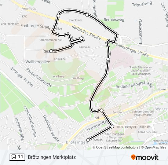 Автобус 11: карта маршрута
