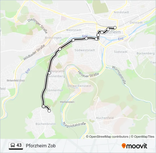 43 Bus Line Map