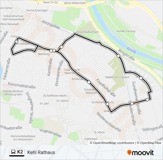 Автобус K2: карта маршрута