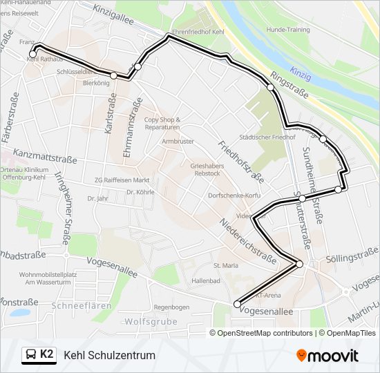 Автобус K2: карта маршрута