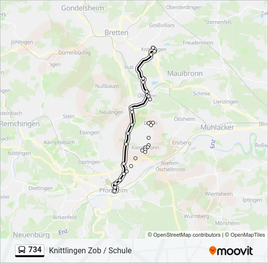 734 Bus Line Map