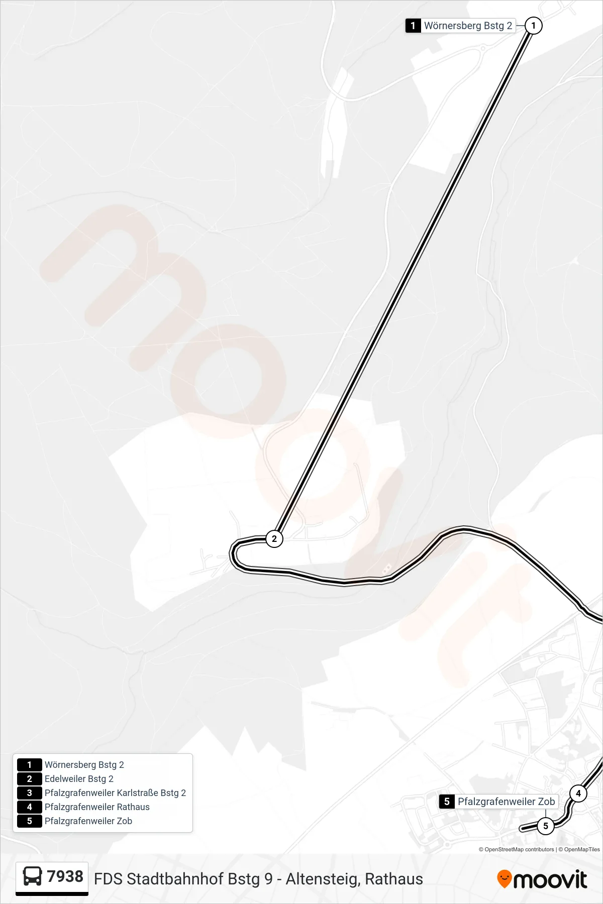 7938 bus Line (Pfalzgrafenweiler Zob) route and stops on a map