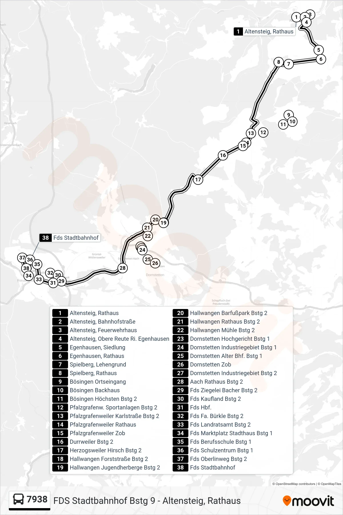 7938 bus Line (Fds Stadtbahnhof) route and stops on a map