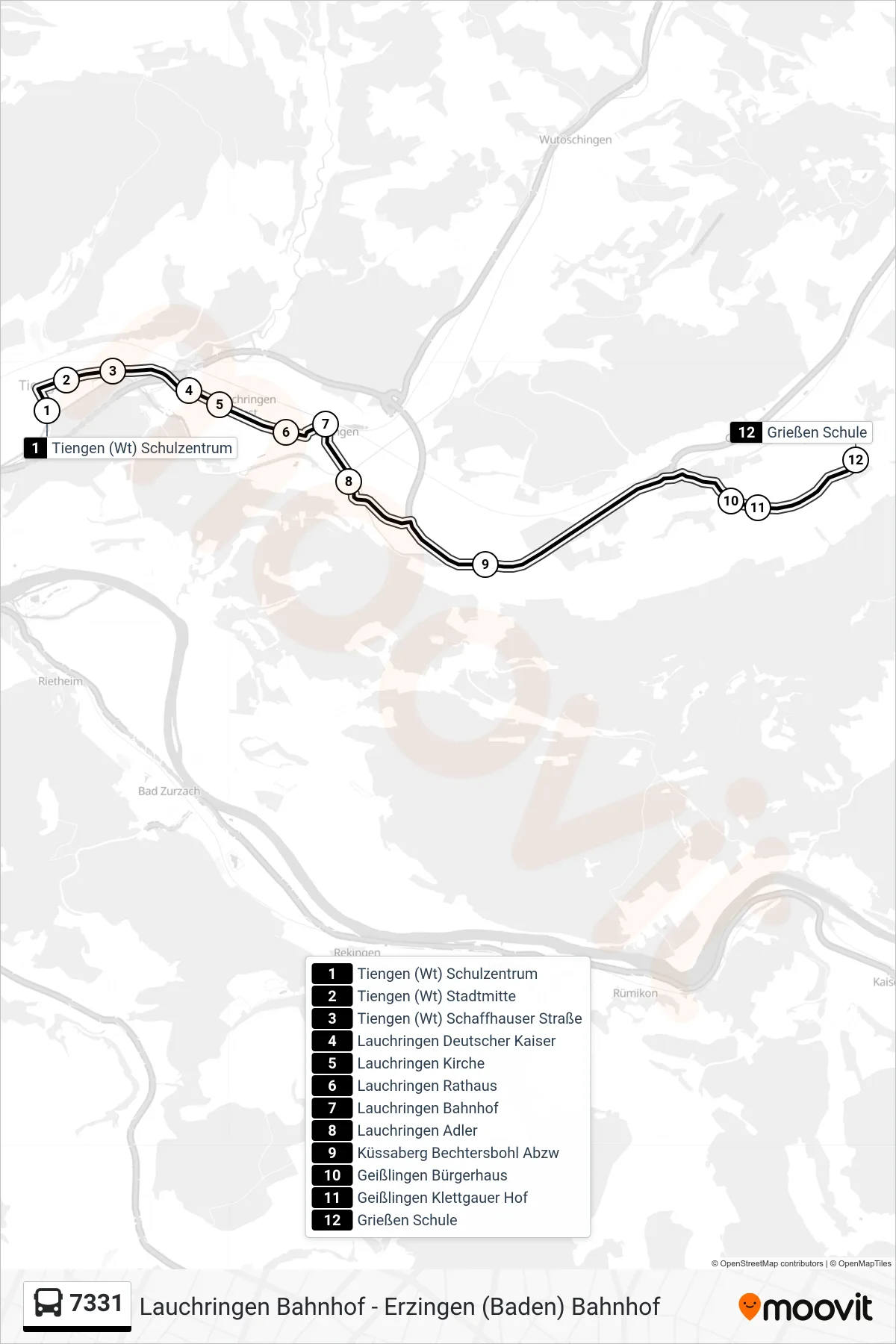 7331 bus Line (Grießen Schule) route and stops on a map