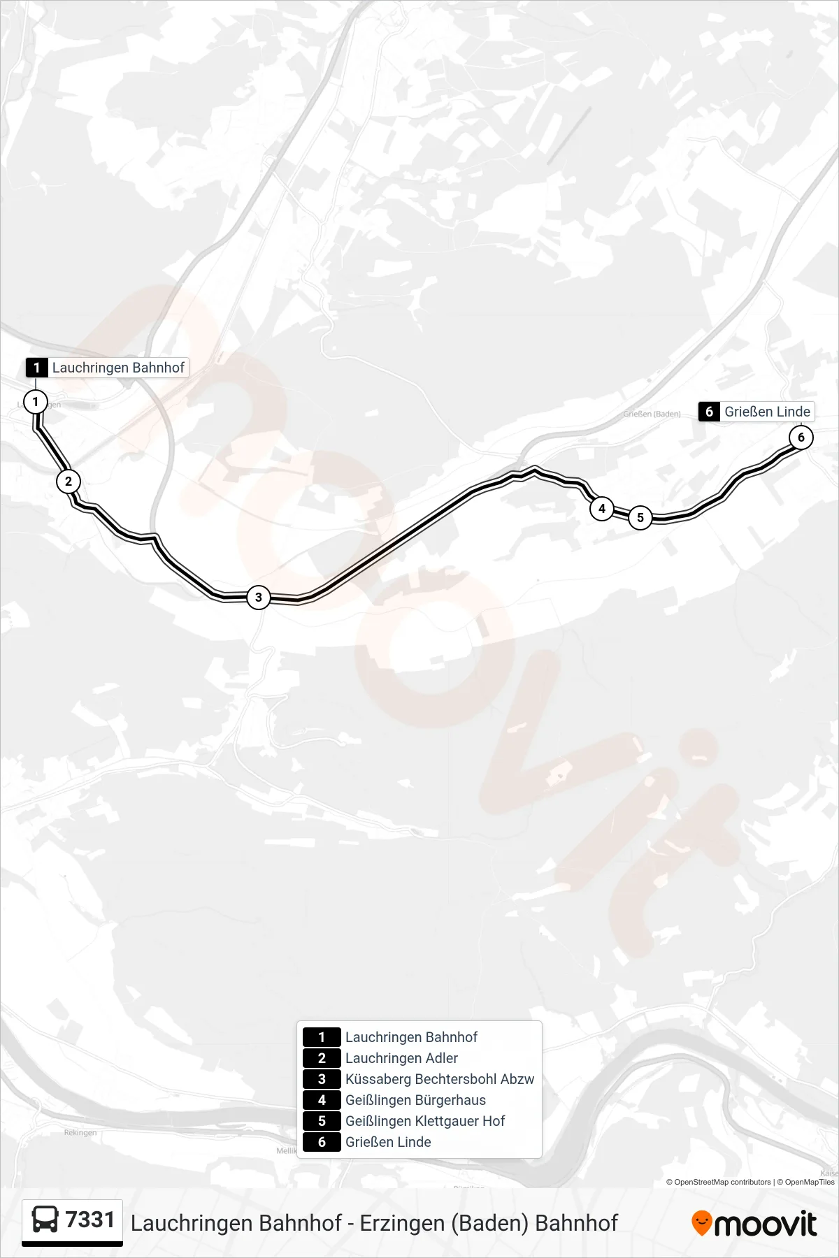 7331 bus Line (Grießen Linde) route and stops on a map