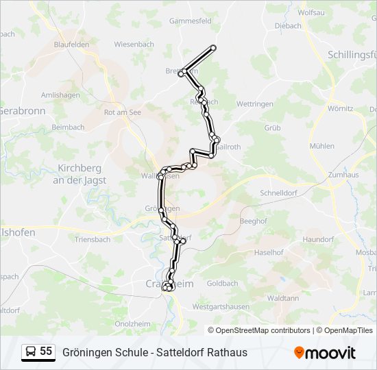 55 bus Line Map