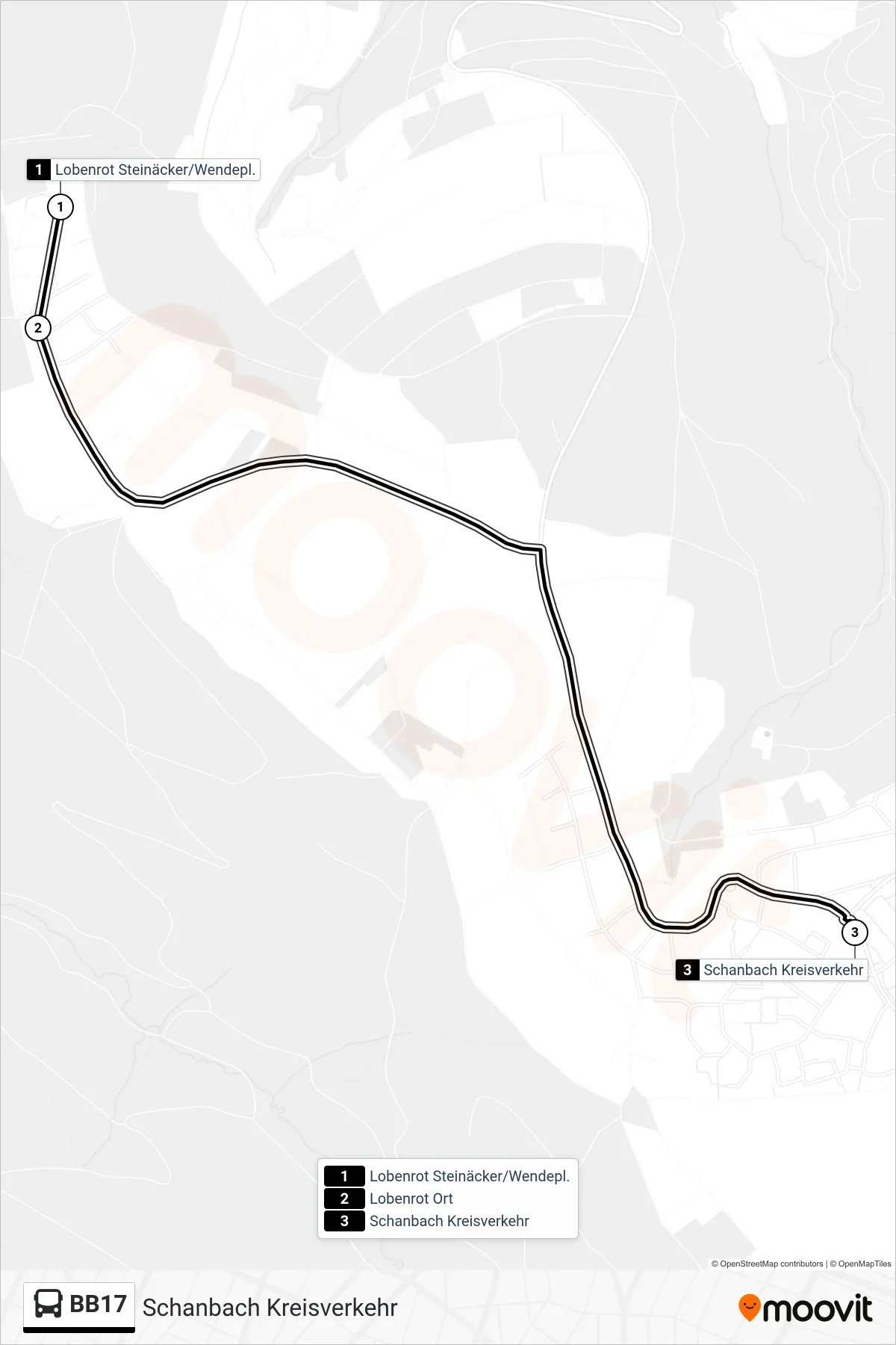 BB17 bus Line (Schanbach Kreisverkehr) route and stops on a map
