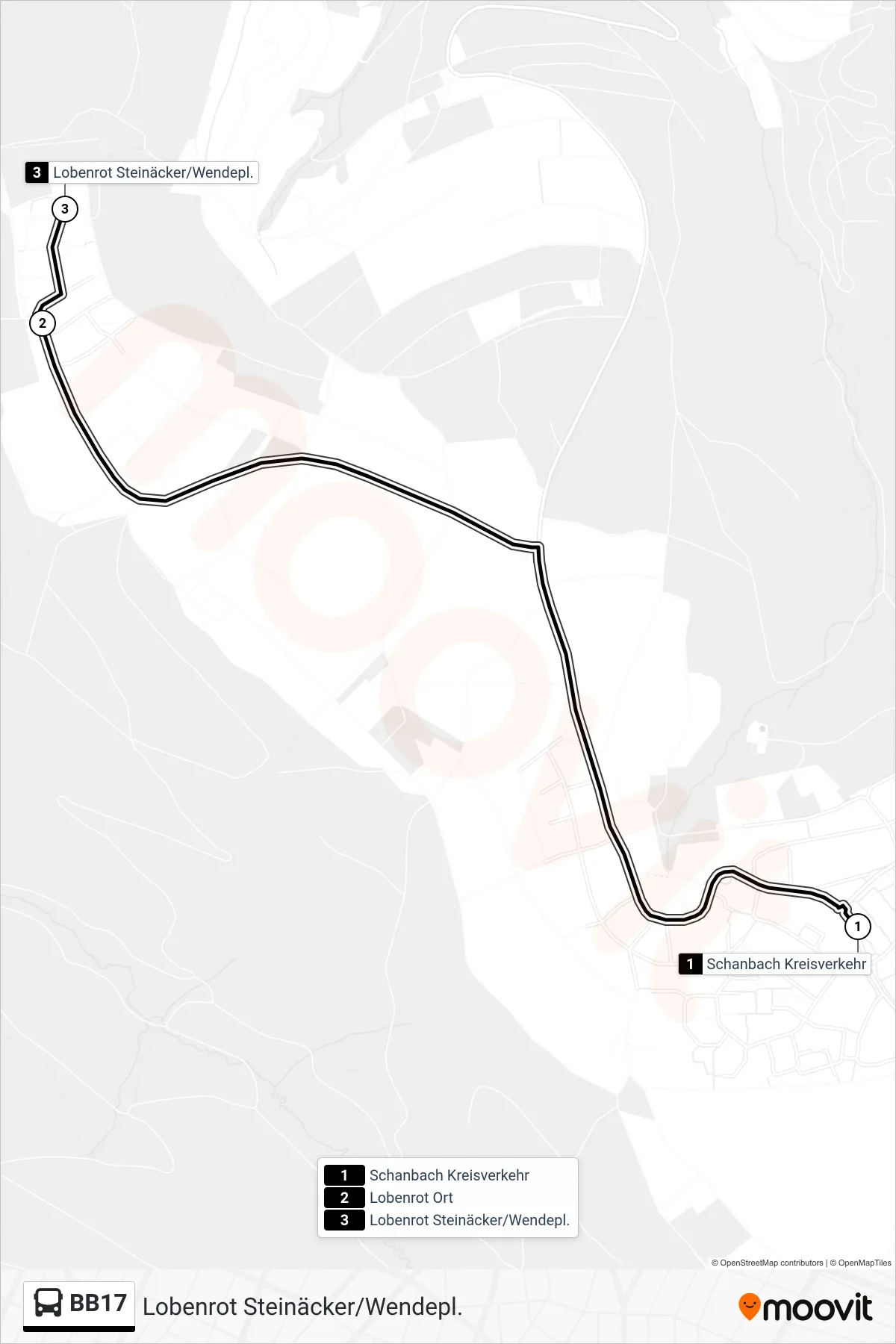 BB17 bus Line (Lobenrot Steinäcker/Wendepl.) route and stops on a map