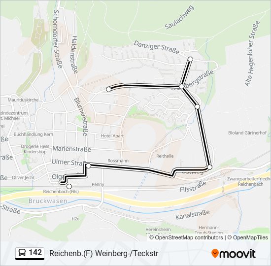 Buslinie 142 Karte