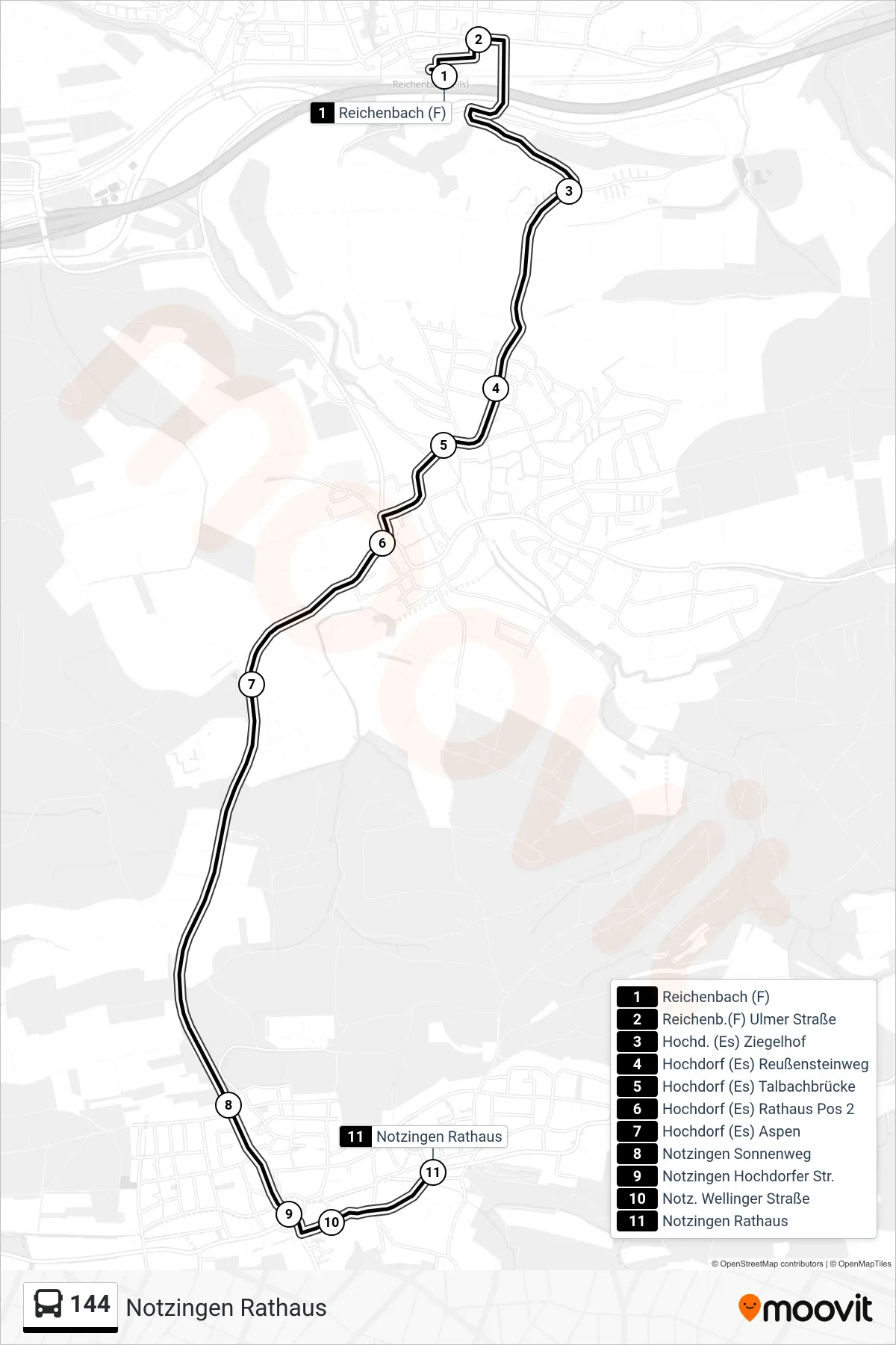 Linie 144 (Bus) Richtung Notzingen Rathaus: Route und Haltestellen auf der Karte