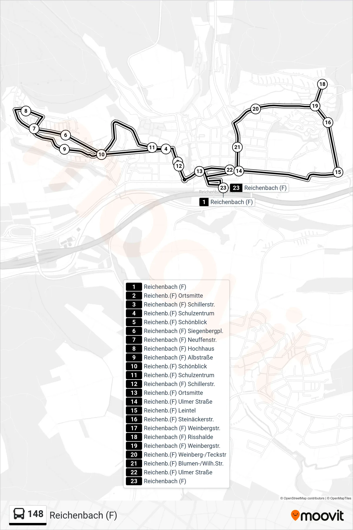 Linie 148 (Bus) Richtung Reichenbach (F): Route und Haltestellen auf der Karte