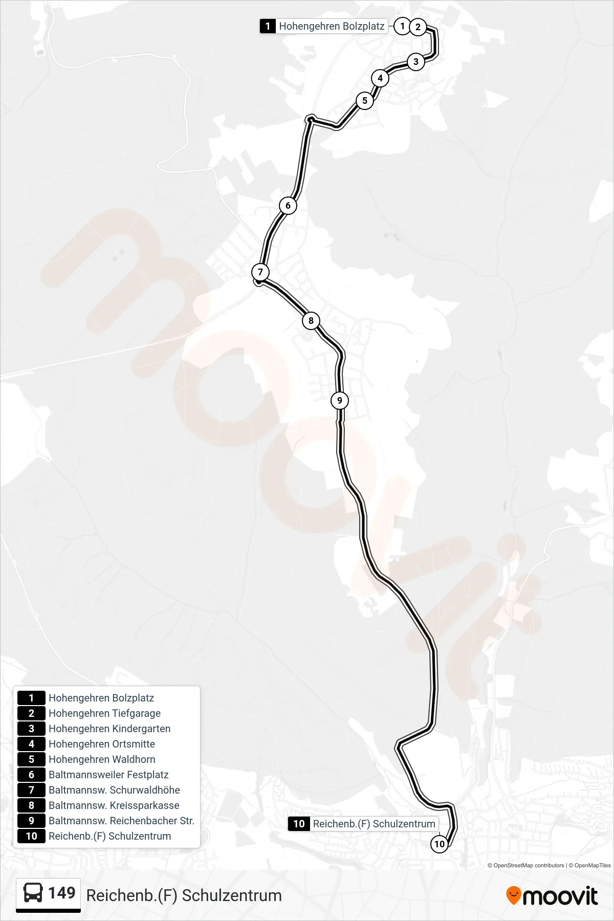 Linie 149 (Bus) Richtung Reichenb.(F) Schulzentrum: Route und Haltestellen auf der Karte