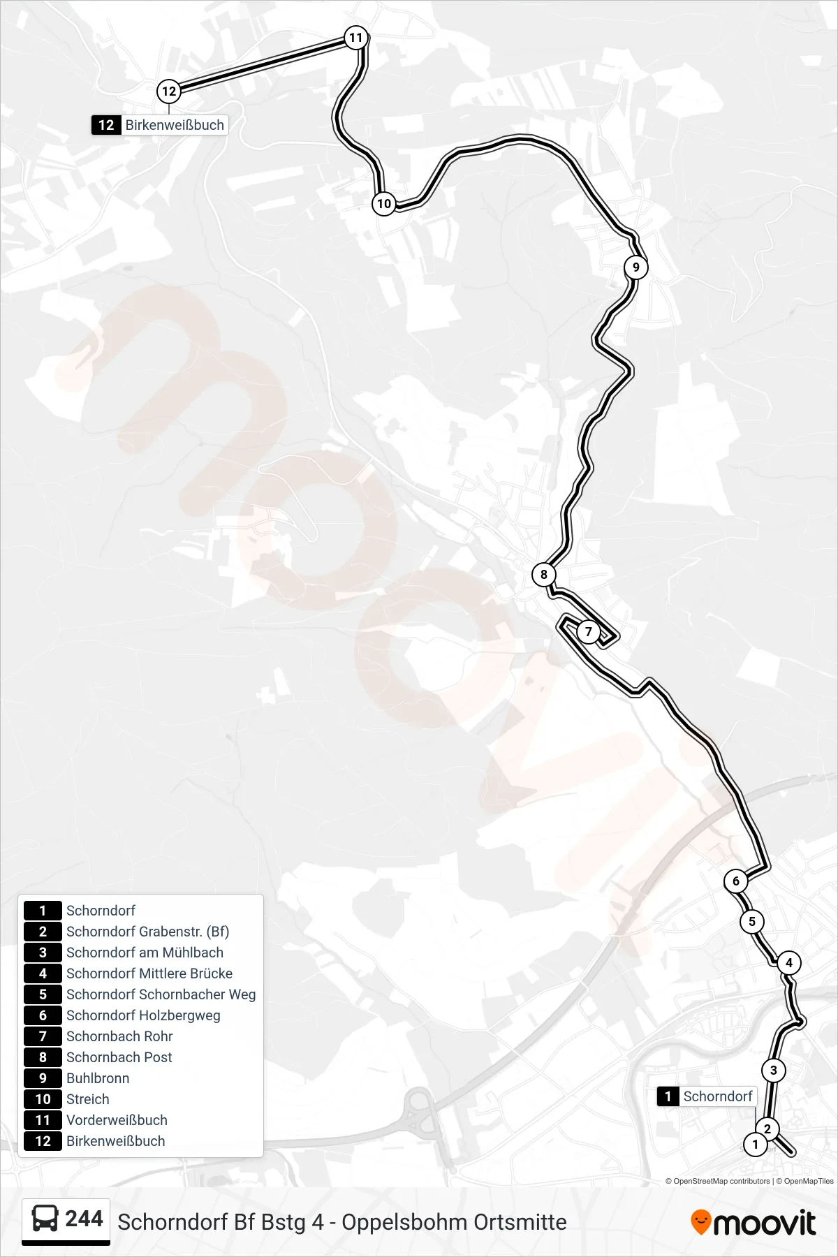 Linie 244 (Bus) Richtung Vorderw. Birkenweißbuch: Route und Haltestellen auf der Karte