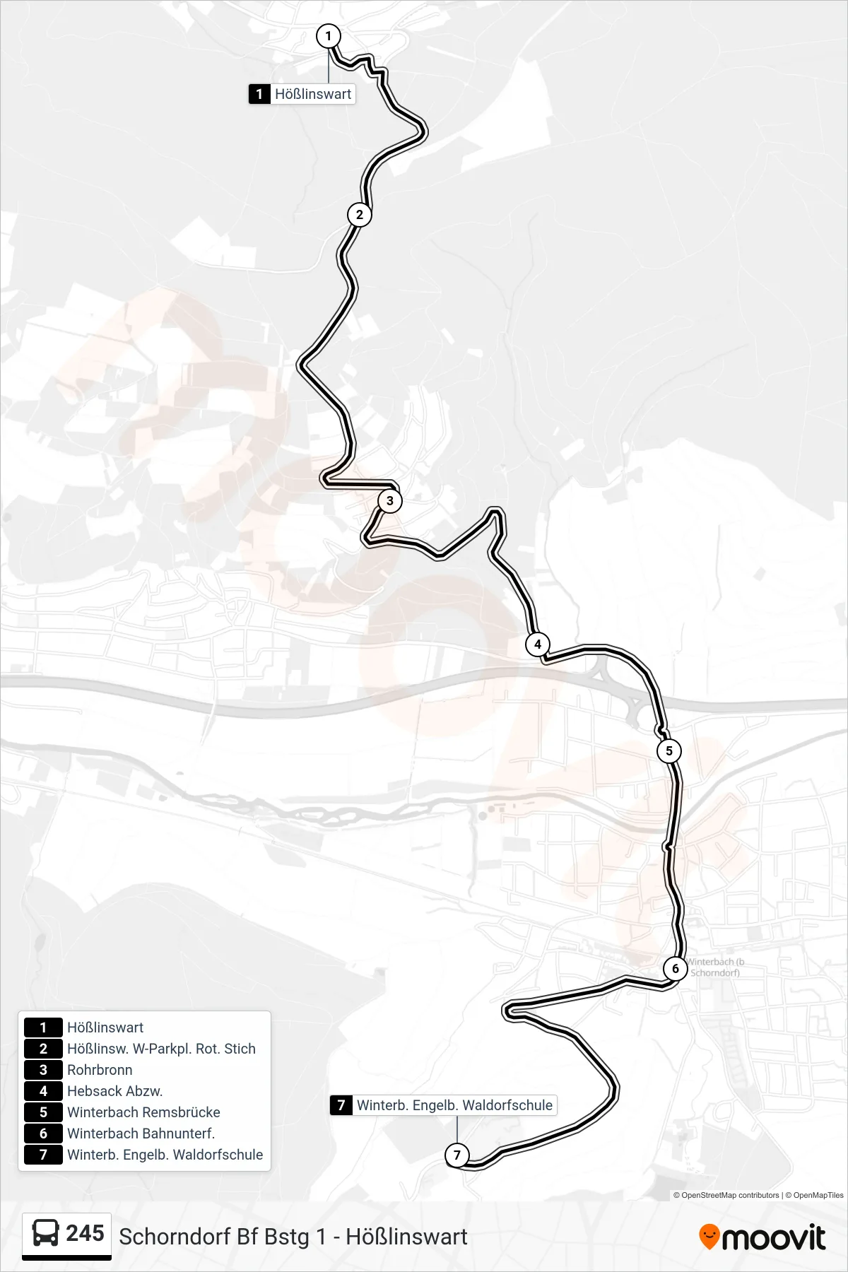 245 bus Line (Winterb. Engelb. Waldorfschule) route and stops on a map