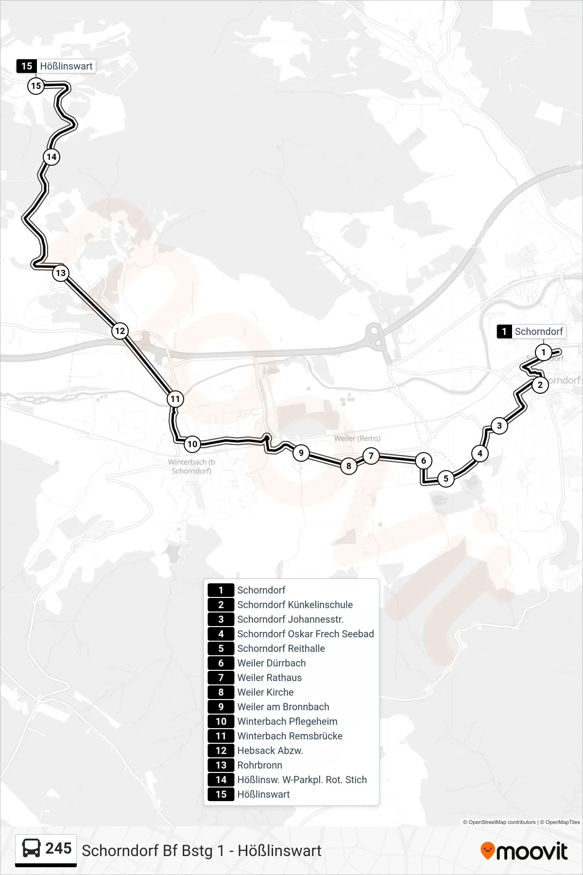 245 bus Line (Hößlinswart) route and stops on a map