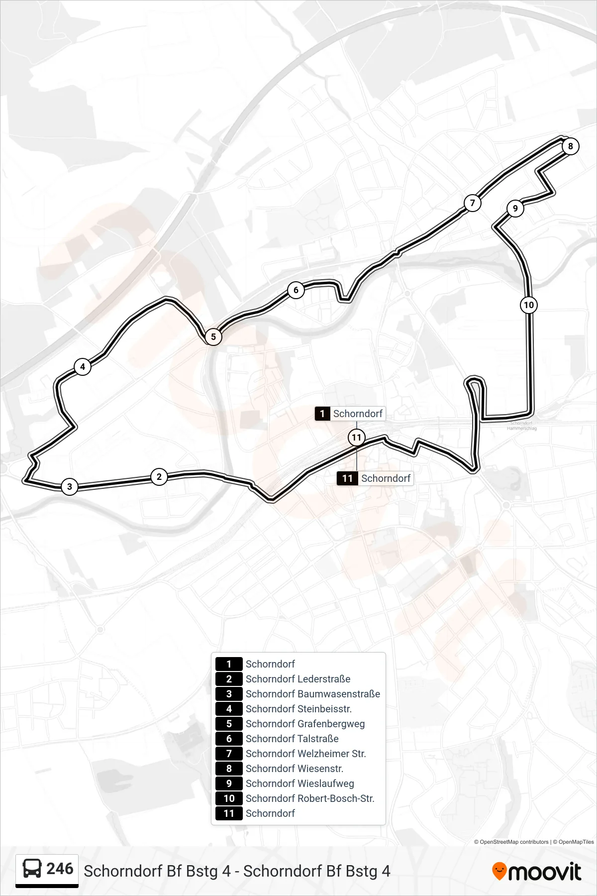 Linie 246 (Bus) Richtung Schorndorf: Route und Haltestellen auf der Karte