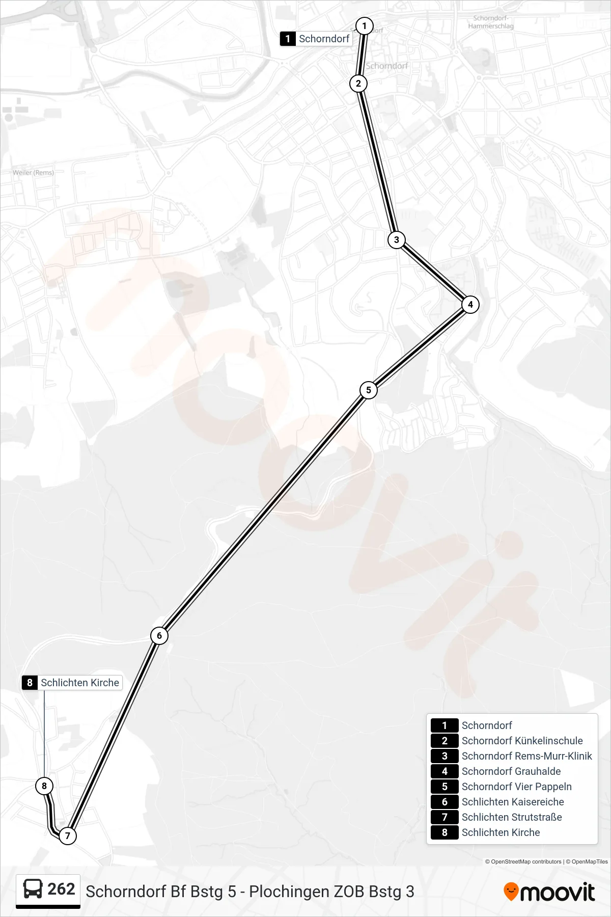 262 bus Line (Schlichten Kirche) route and stops on a map