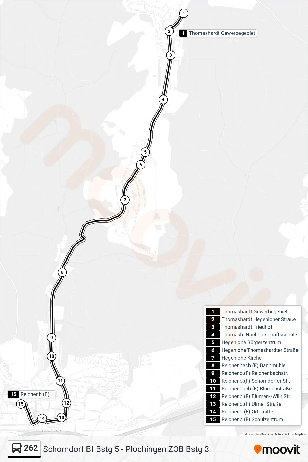 Linie 262 (Bus) Richtung Reichenb.(F) Schulzentrum: Route und Haltestellen auf der Karte