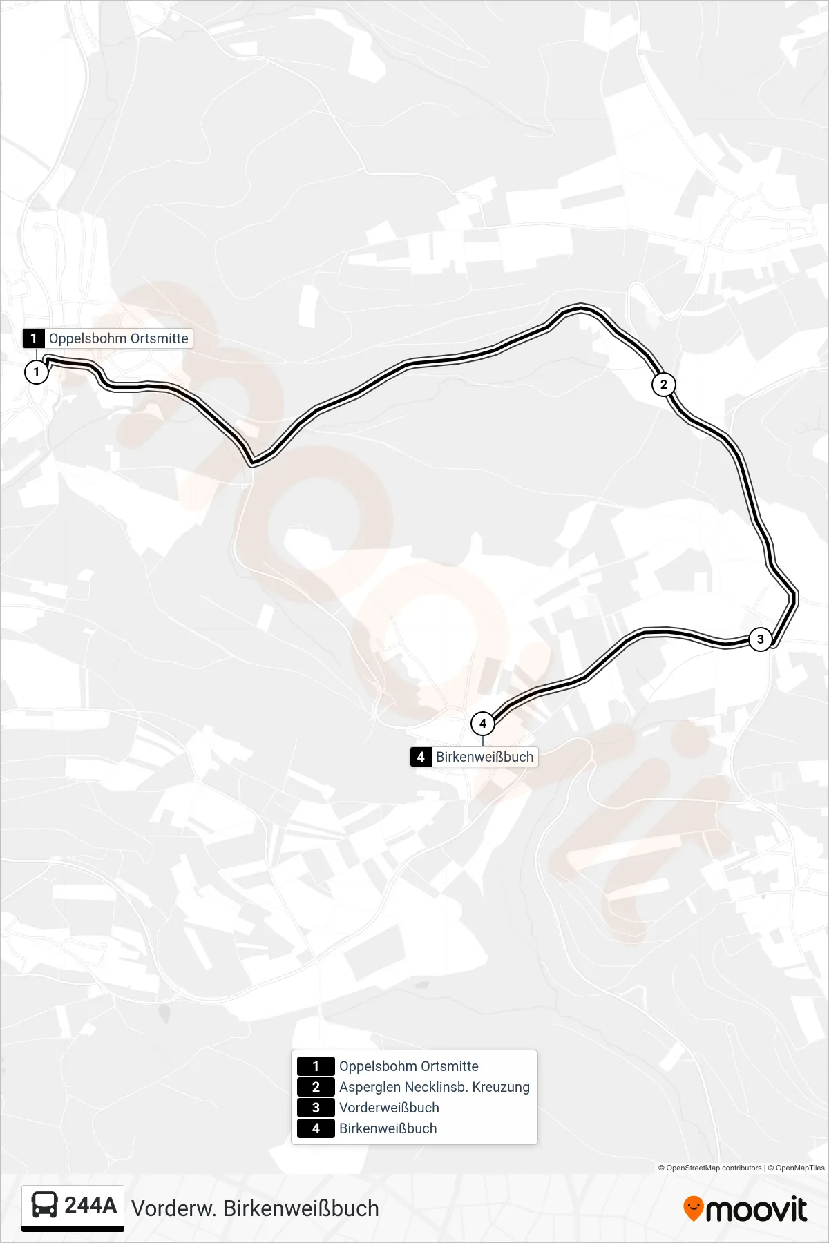 244A bus Line (Vorderw. Birkenweißbuch) route and stops on a map