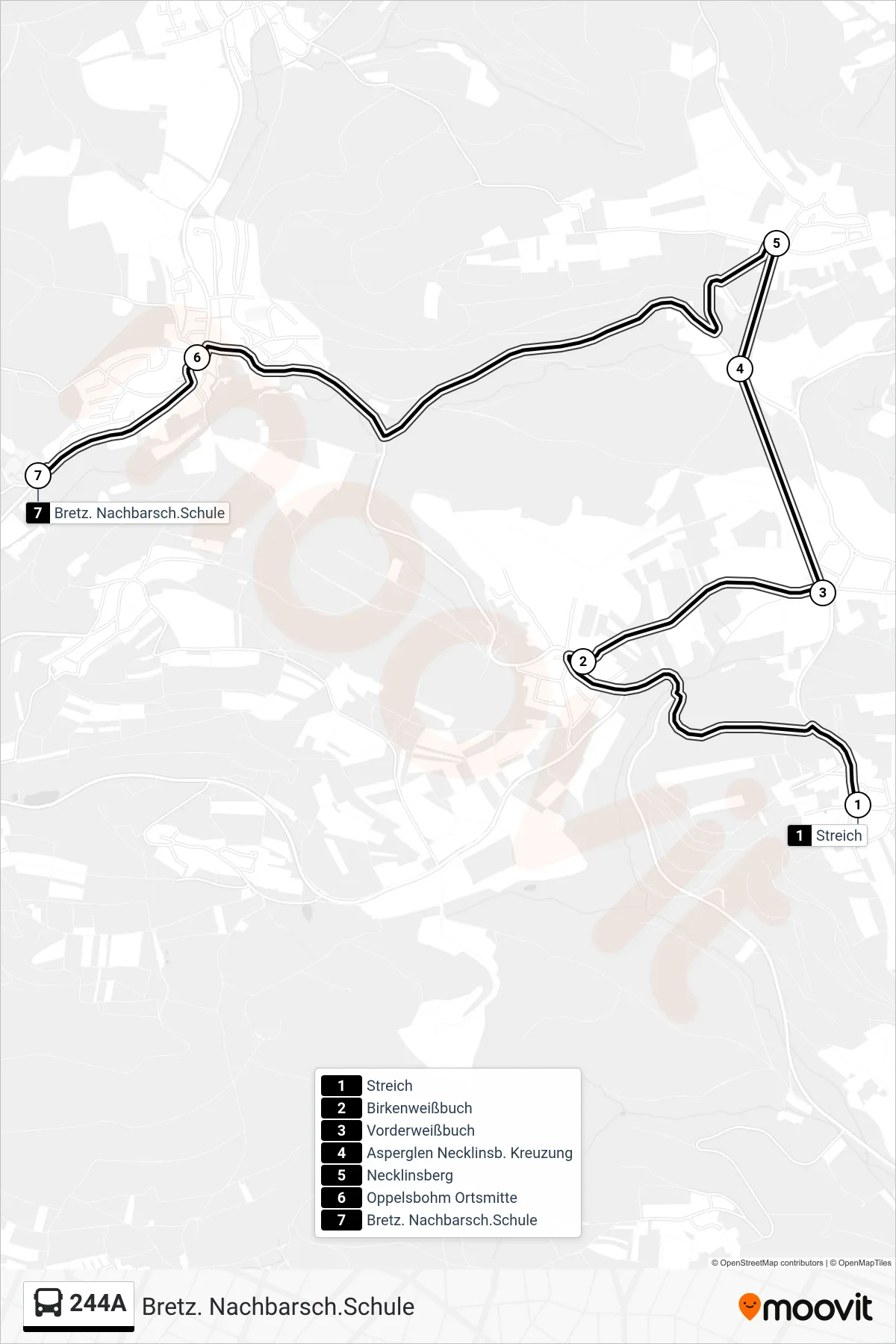 244A bus Line (Bretz. Nachbarsch.Schule) route and stops on a map