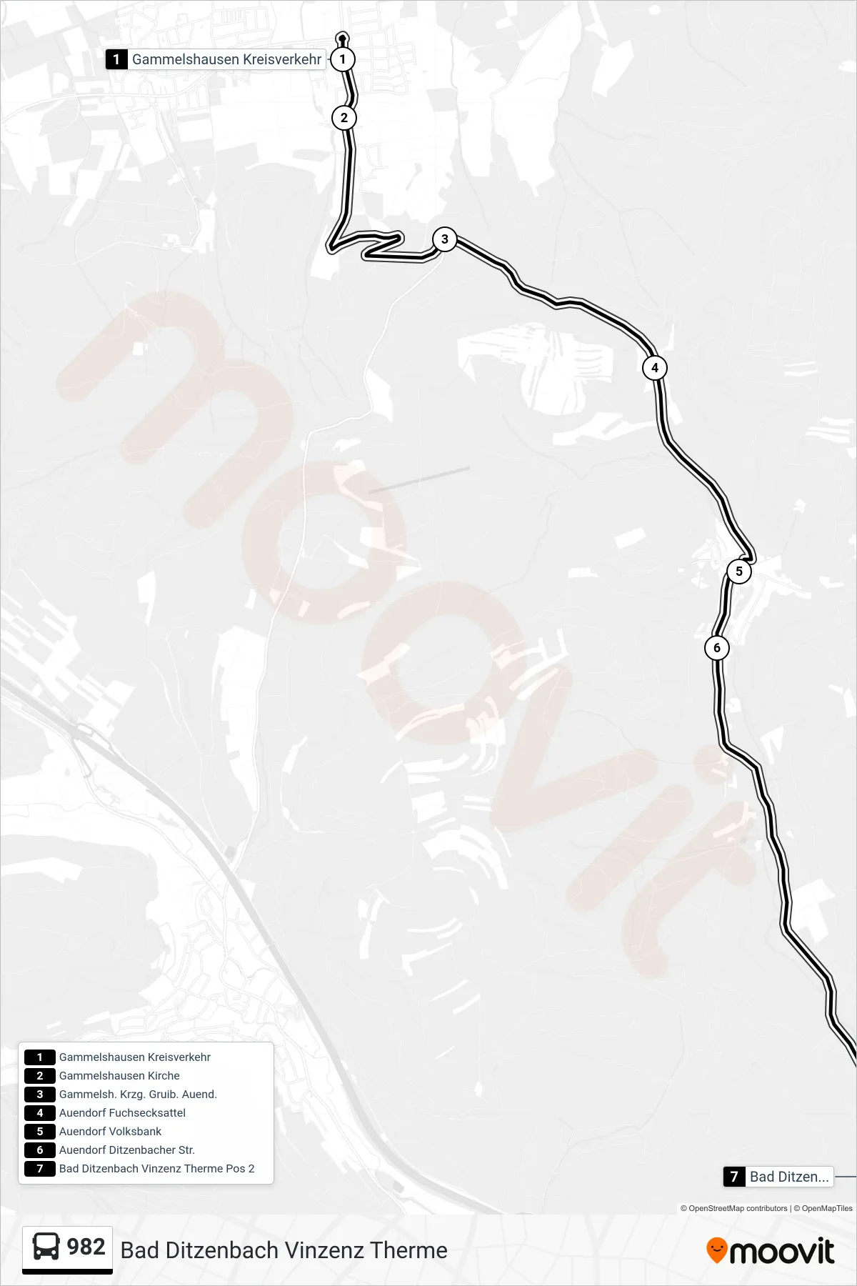 982 bus Line (Bad Ditzenbach Vinzenz Therme) route and stops on a map