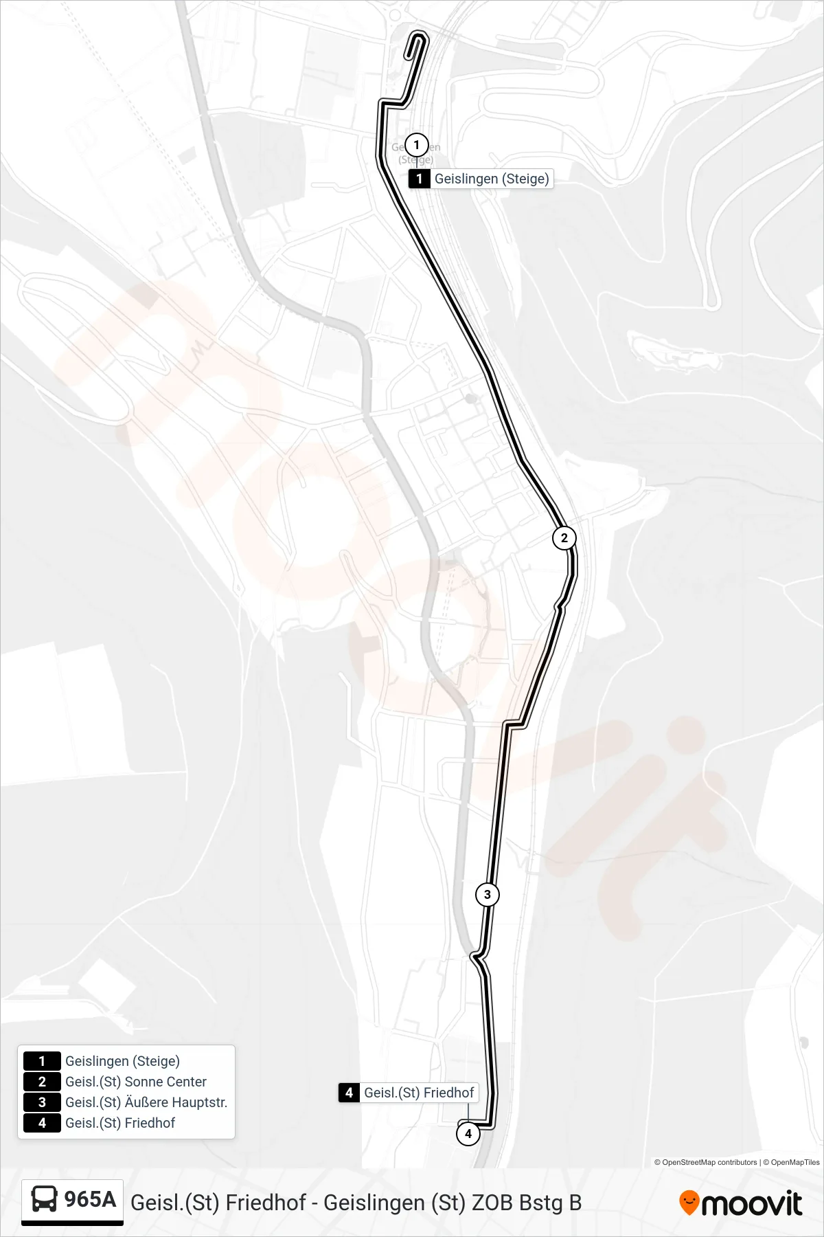 965A bus Line (Geisl.(St) Friedhof) route and stops on a map