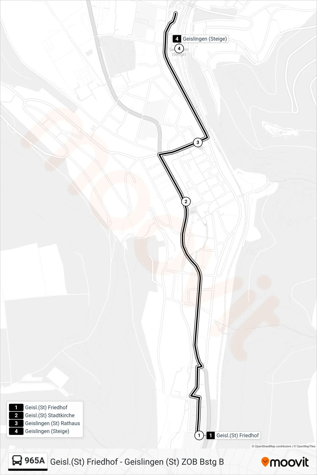 Linie 965A (Bus) Richtung Geislingen (Steige): Route und Haltestellen auf der Karte